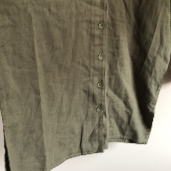 Olive green linen blend long sleeve overshirt - Picture 3 of 7